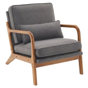 [Same Code: 44658239] Oak Armrest Oak Upholstered Single Lounge Chair Indoor Lounge Chair Dark Grey (Option: defaulttitle)