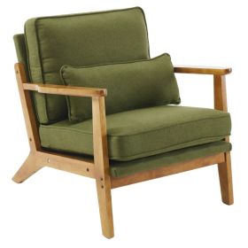 Mid-Century Oak Accent Chair - Linen-Cotton Forest Green Upholstered Single Lounge Chair, Indoor Armchair With Sturdy Wood Frame - 330LBS Weight (Option: defaulttitle)